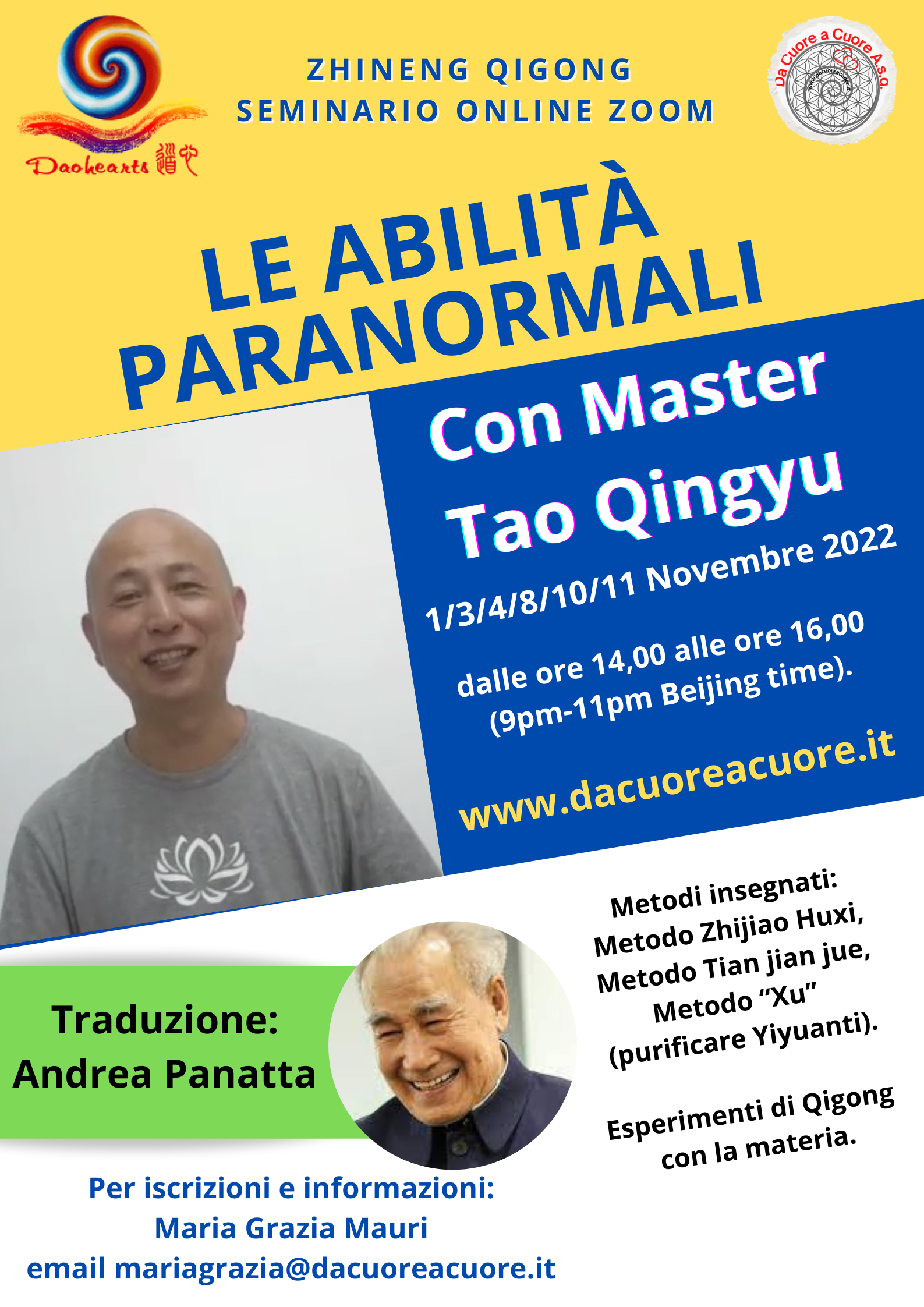 "Le Abilità Paranormali" Seminario online Zoom con Master Tao Qingyu